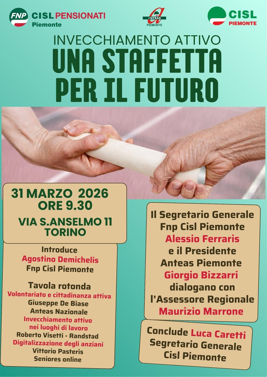 Una staffetta per il futuro: a Torino un evento sull’invecchiamento attivo